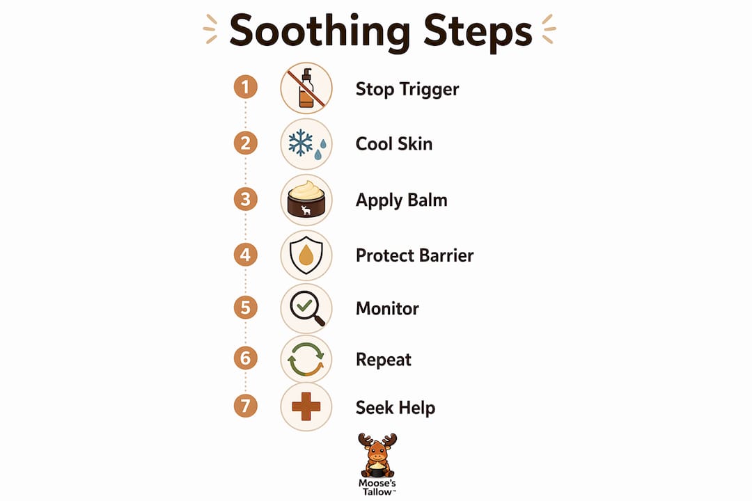 Infographic showing 7-step routine to soothe irritated skin
