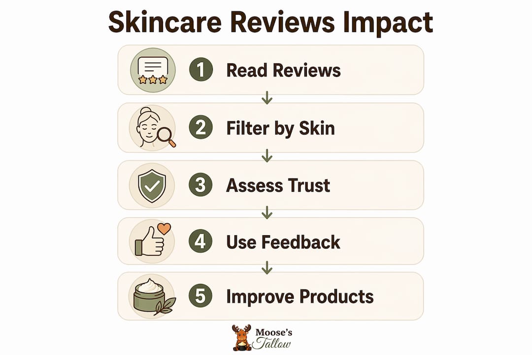 Infographic outlining steps for skincare review impact