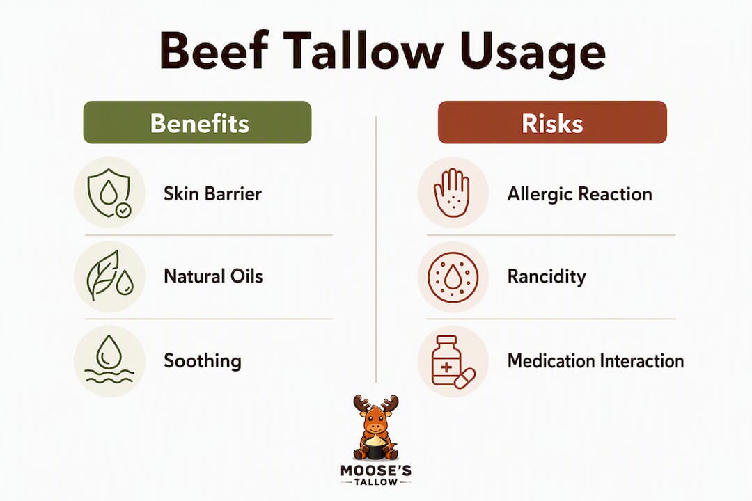 Infographic showing benefits and risks of beef tallow