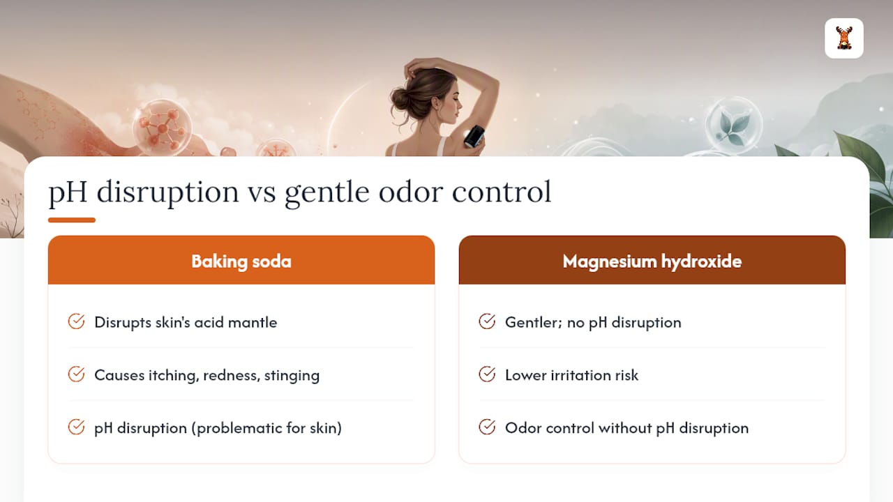 Comparison infographic of baking soda and magnesium salt deodorants