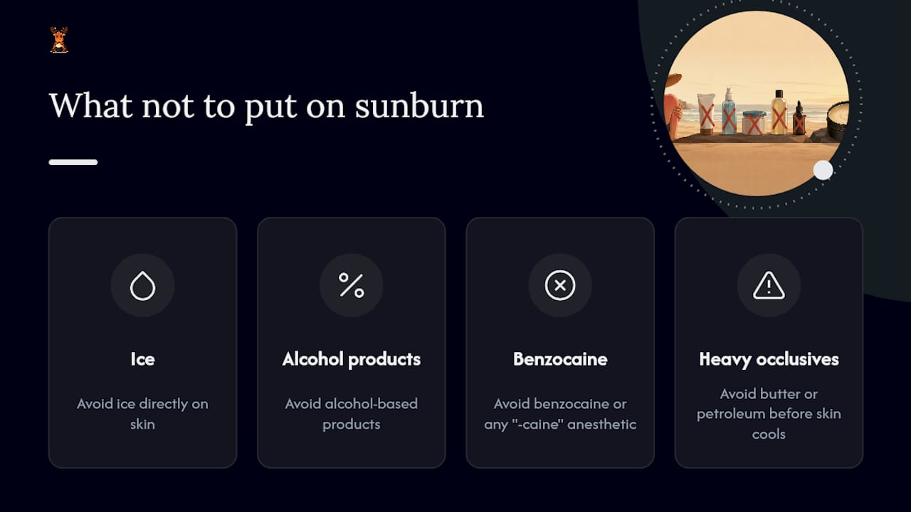 Diagram of substances to avoid on sunburn