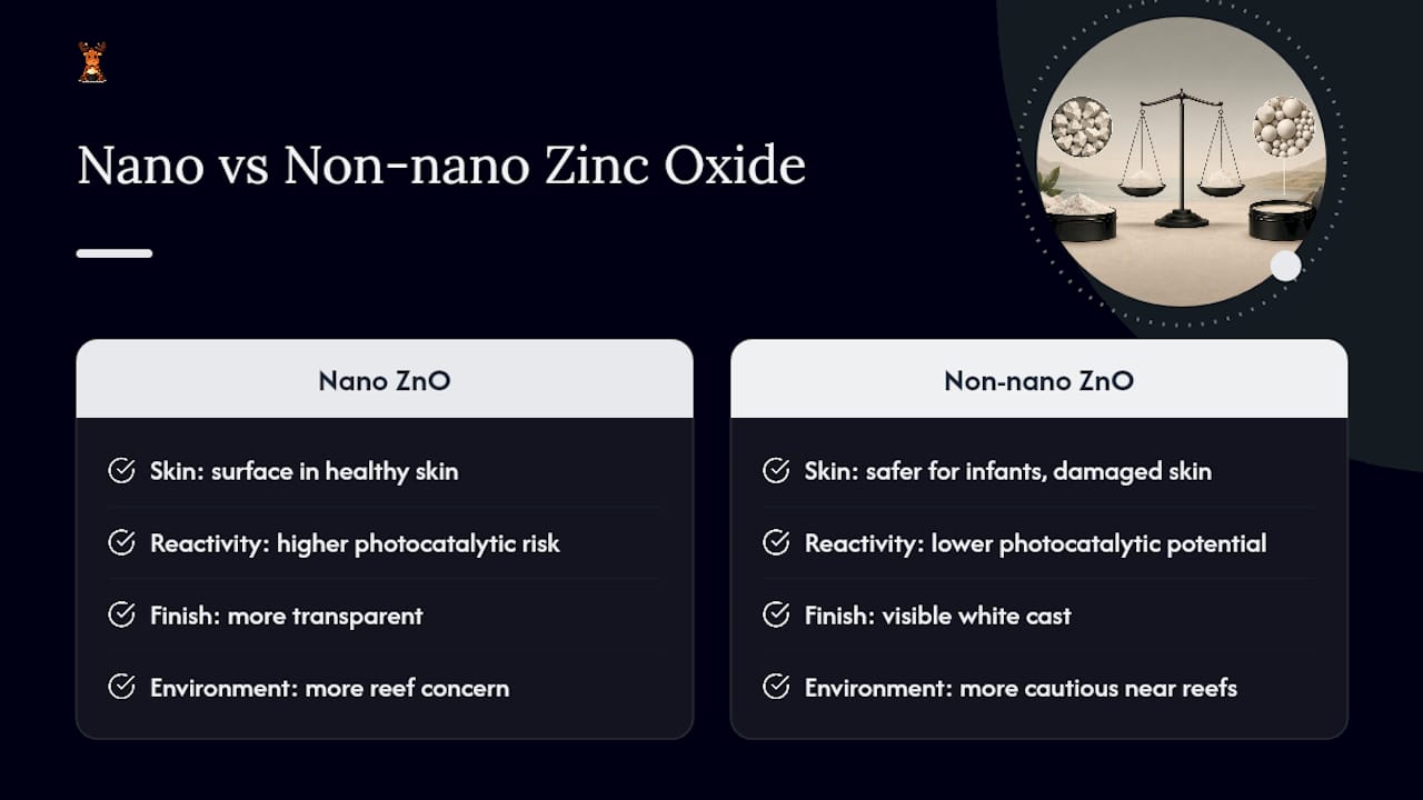 Comparison diagram of nano vs non-nano zinc oxide properties