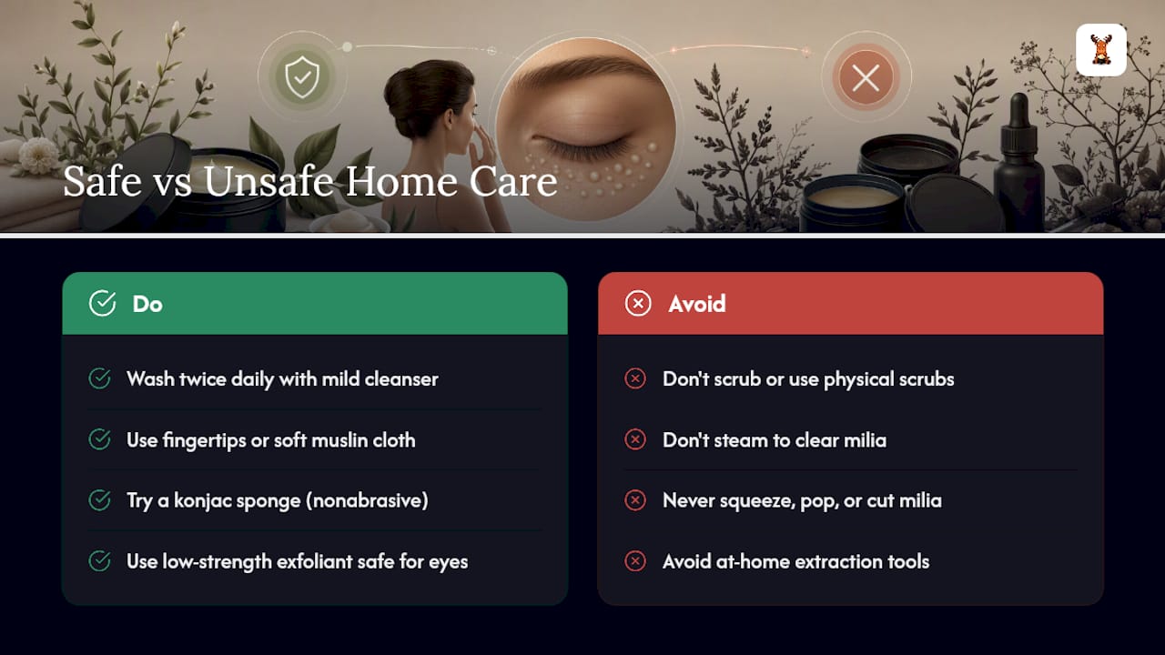 Diagram comparing safe and unsafe care for milia