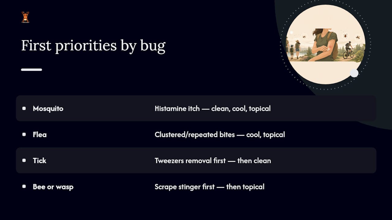 Bug-specific first steps for bite care