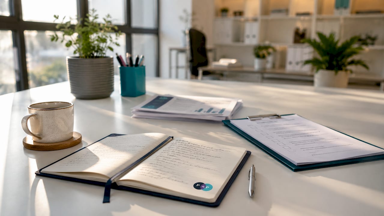 Close-up of risk management materials on community services desk