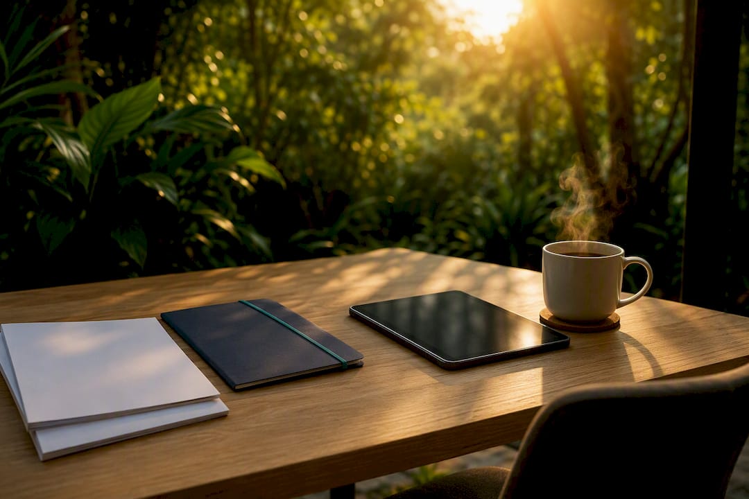 Desk with HR documents and tablet for compliance