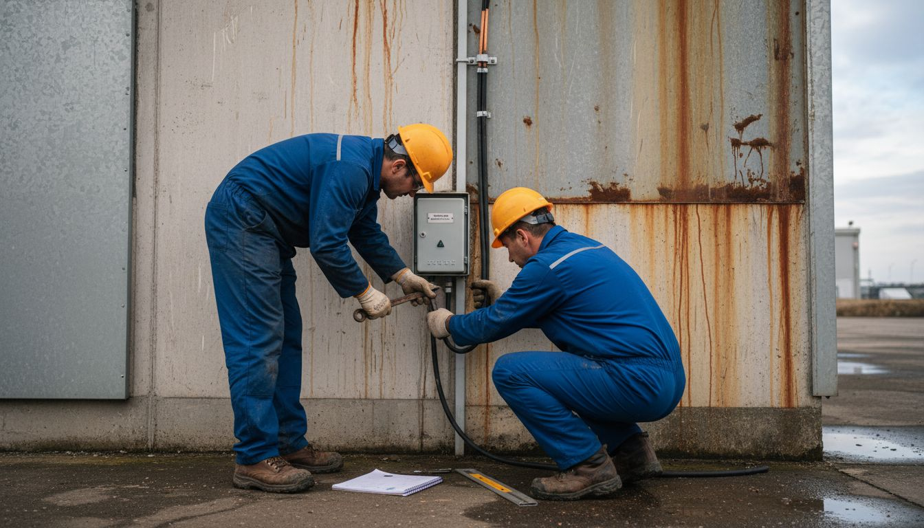 Des techniciens en pleine installation d’un paratonnerre