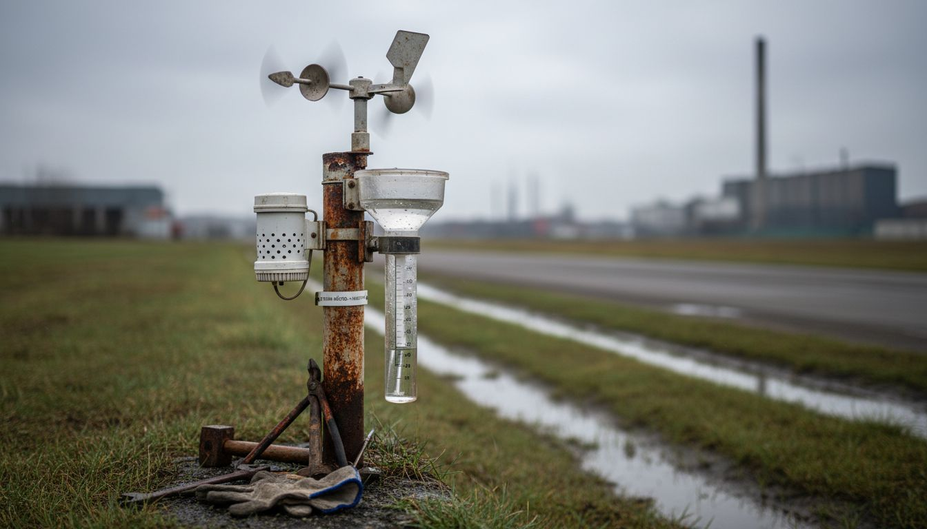 Station météo extérieure équipée d’instruments à lecture directe