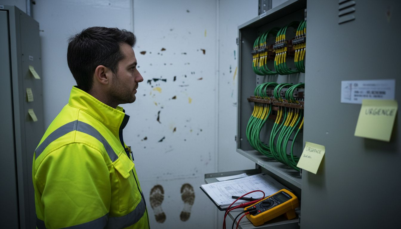 El inspector se asegura de que el equipo de protección contra rayos cumpla con las normas aplicables.