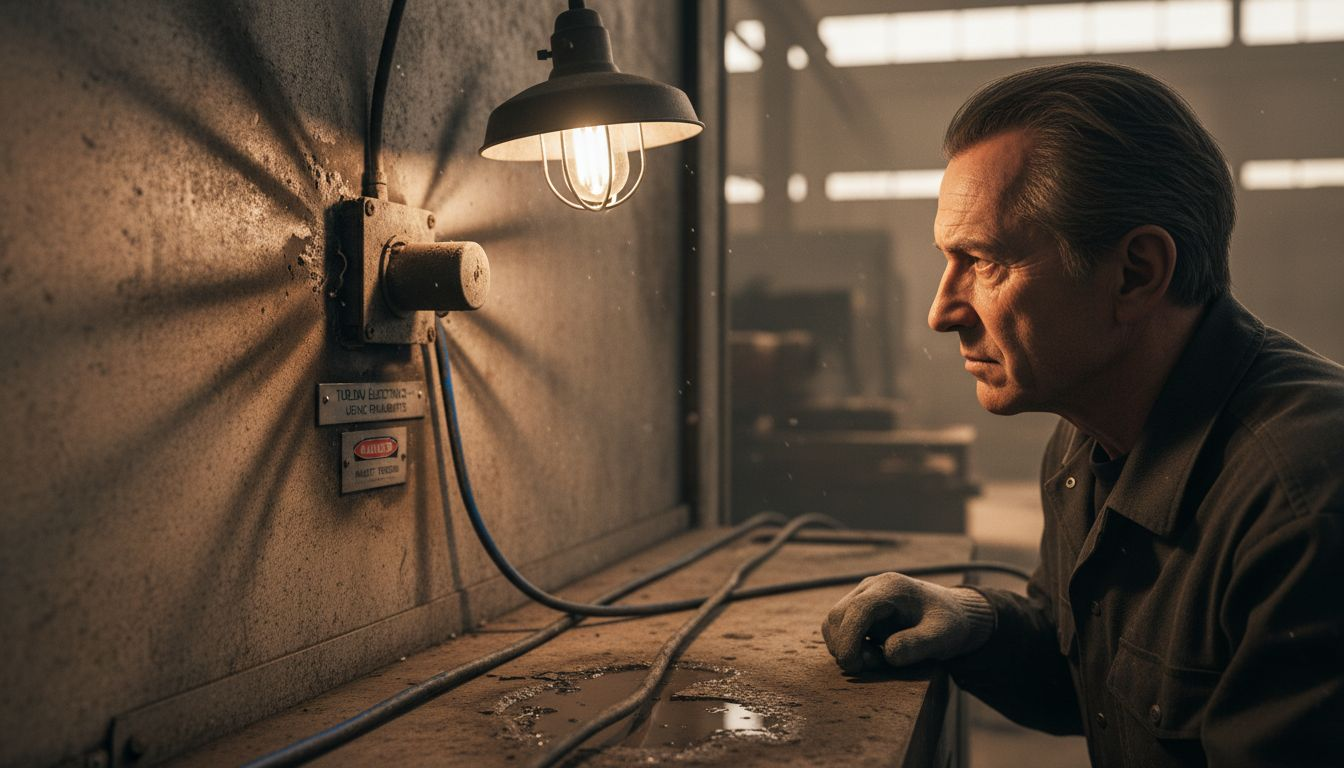 Un ingénieur examine attentivement un tableau électrique équipé d’un parafoudre.