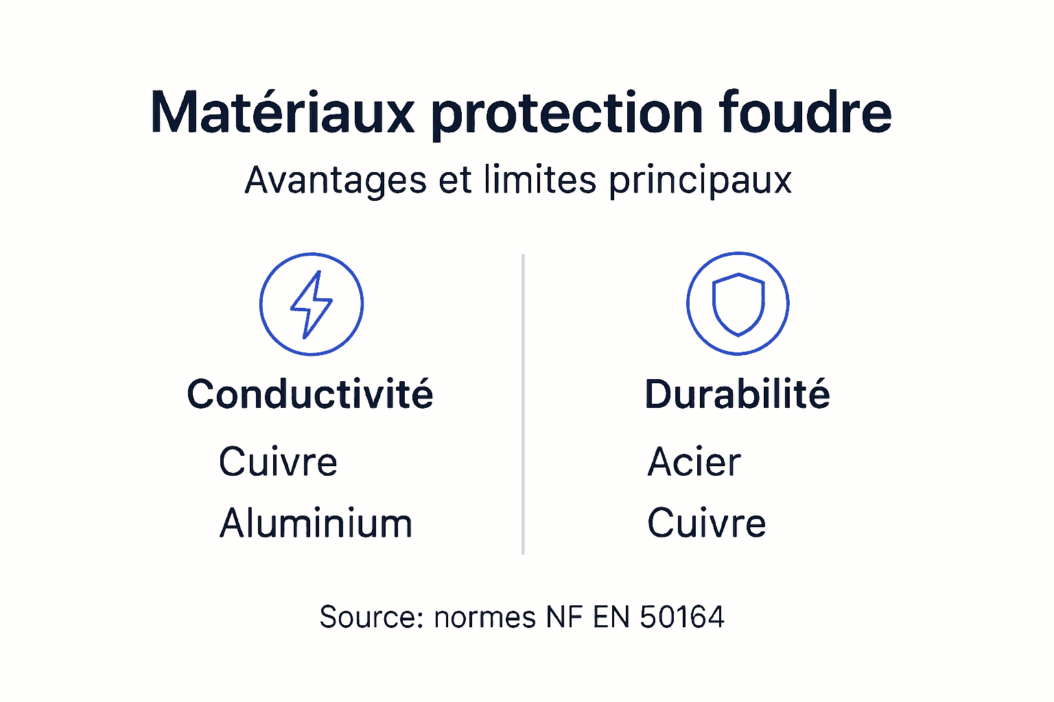 Comparatif visuel des matériaux utilisés pour la protection contre la foudre