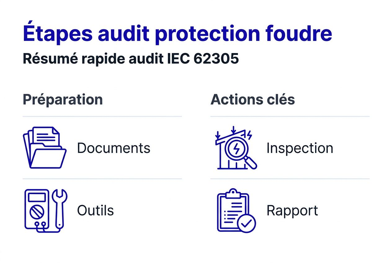 Schéma des différentes étapes clés d’un audit de protection contre la foudre