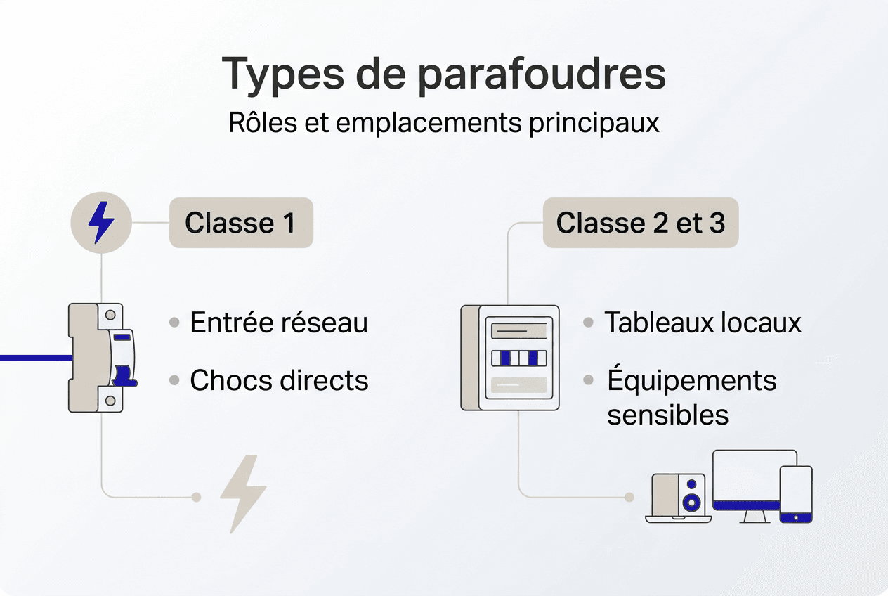 Découvrez notre infographie dédiée aux différents types de parafoudres et à leur utilité pour protéger vos installations électriques.
