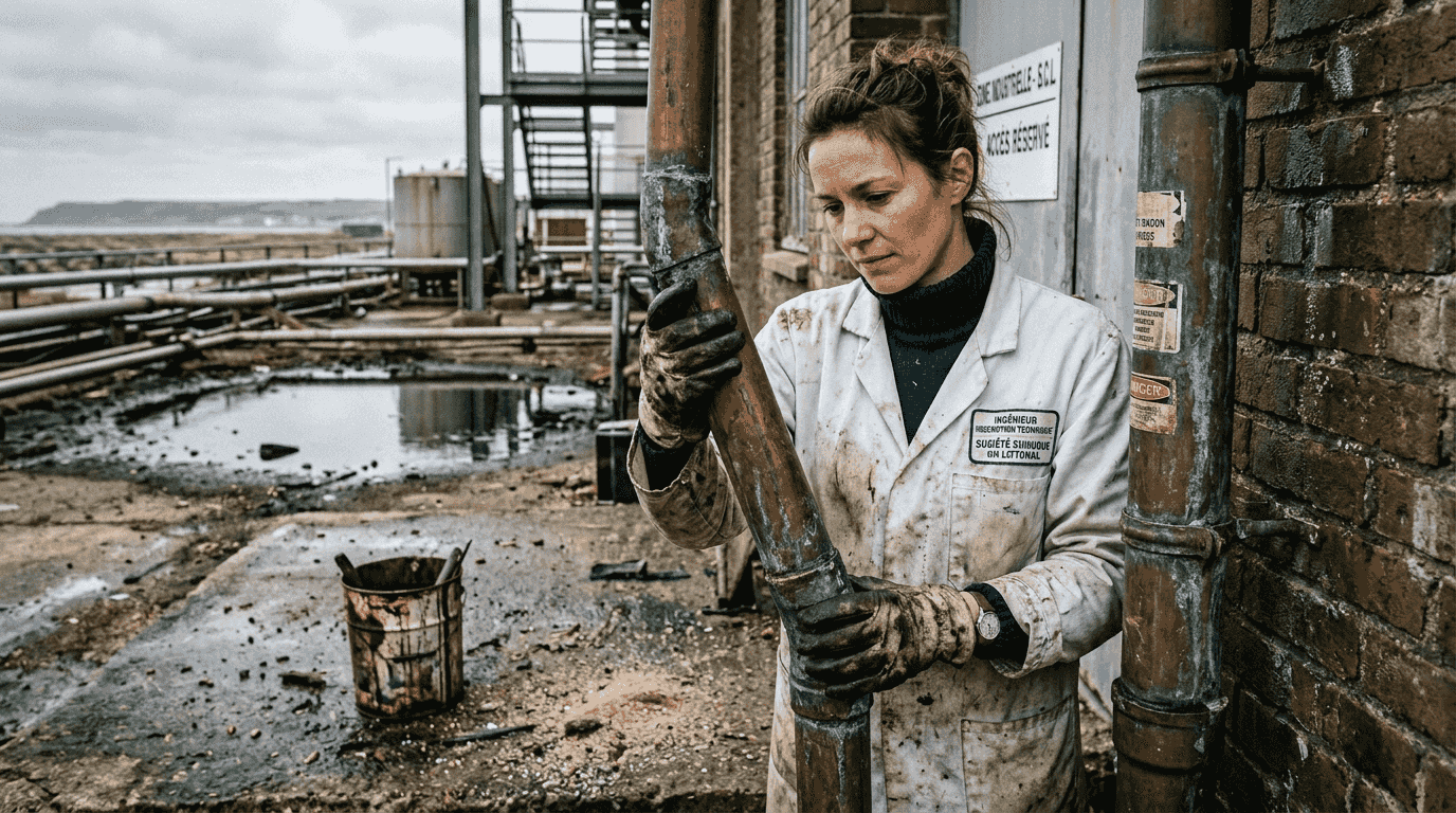 Une ingénieure procède à une inspection de la corrosion sur un câble de protection contre la foudre.