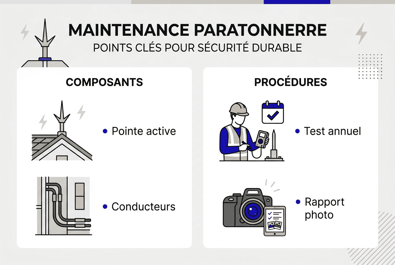 Infographie : tout savoir sur l’entretien des paratonnerres – éléments clés et étapes du protocole