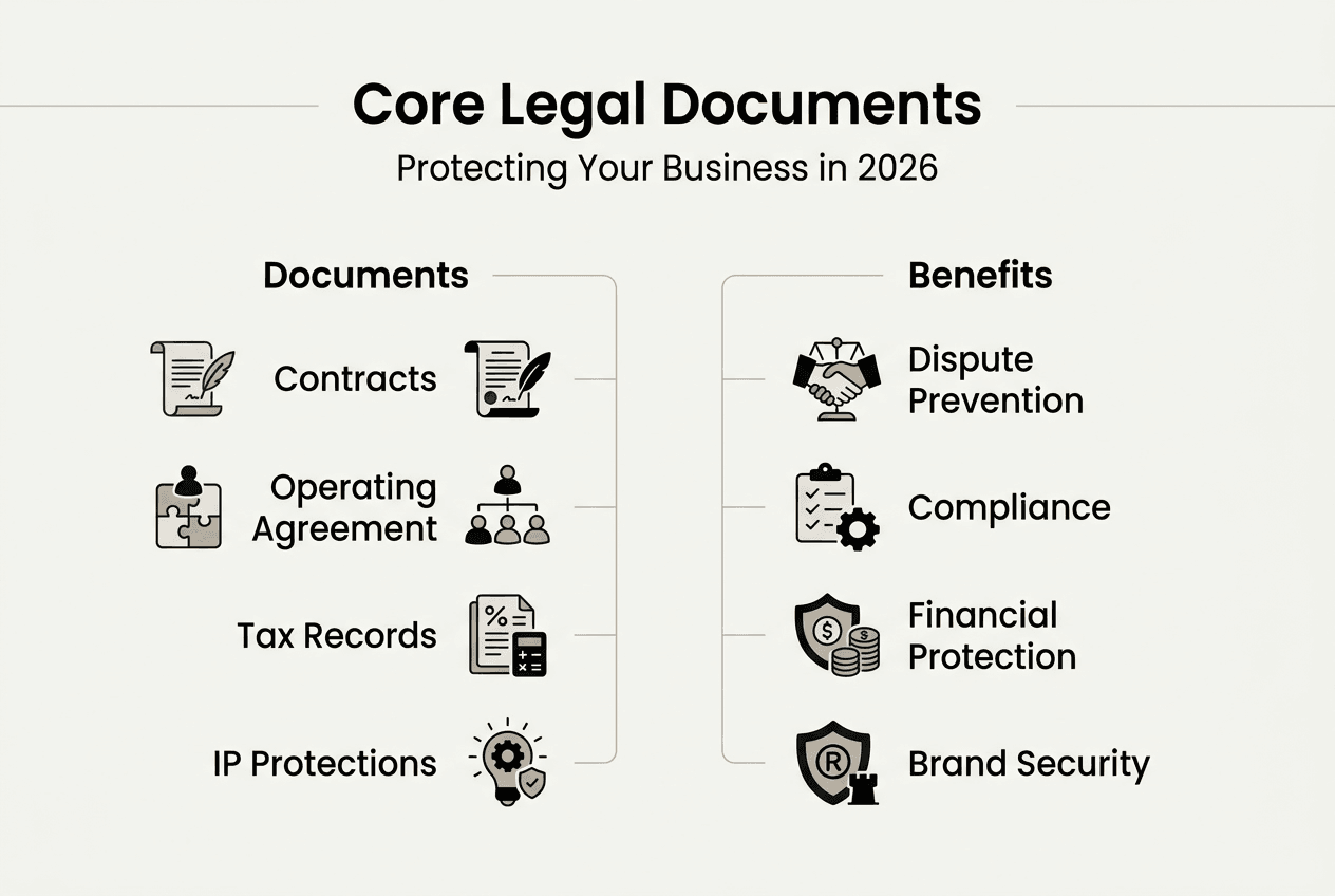 Infographic of business legal documents and benefits