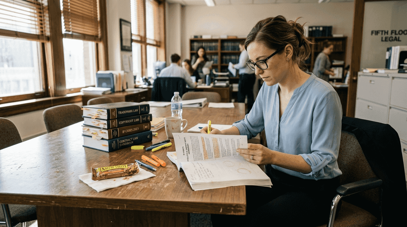 Legal professional reviewing IP agreement