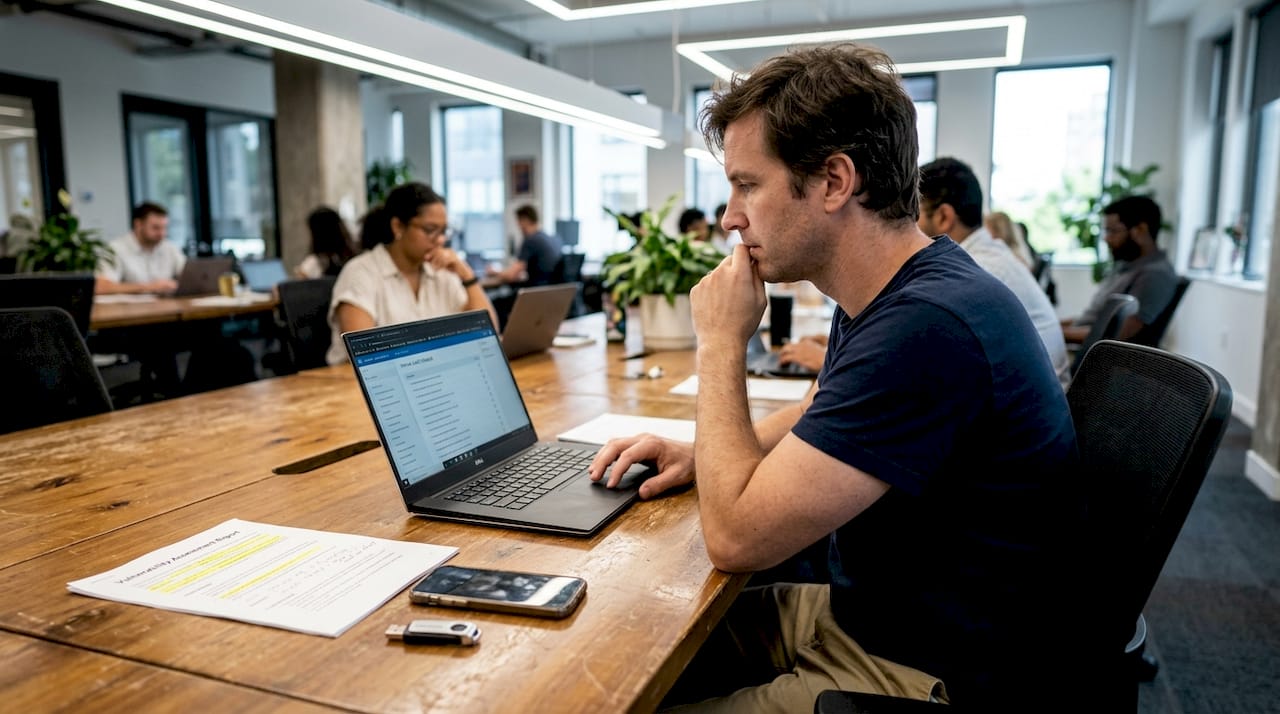 IT specialist reviewing compliance checklist