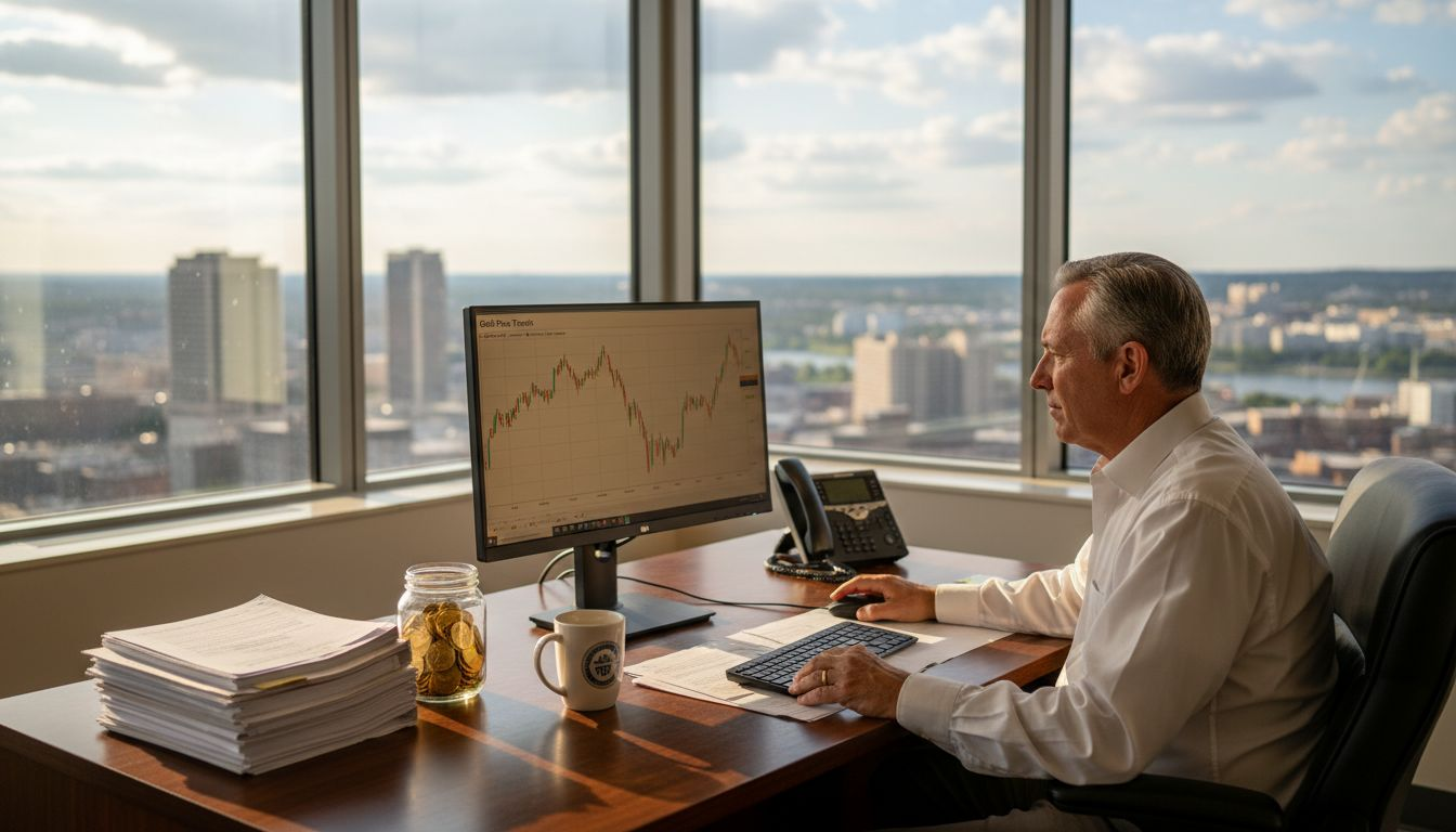 Investor checking gold trading charts in office