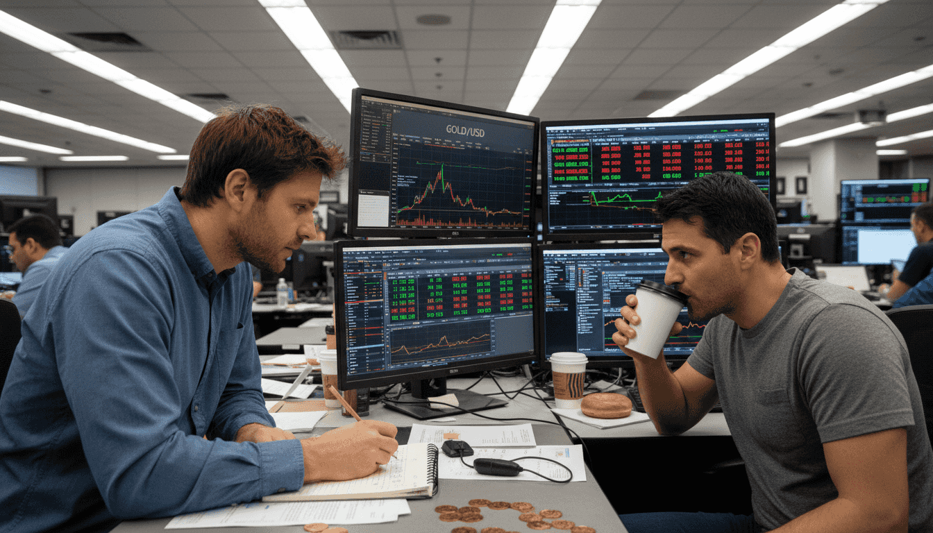 Traders analyzing gold exchange data