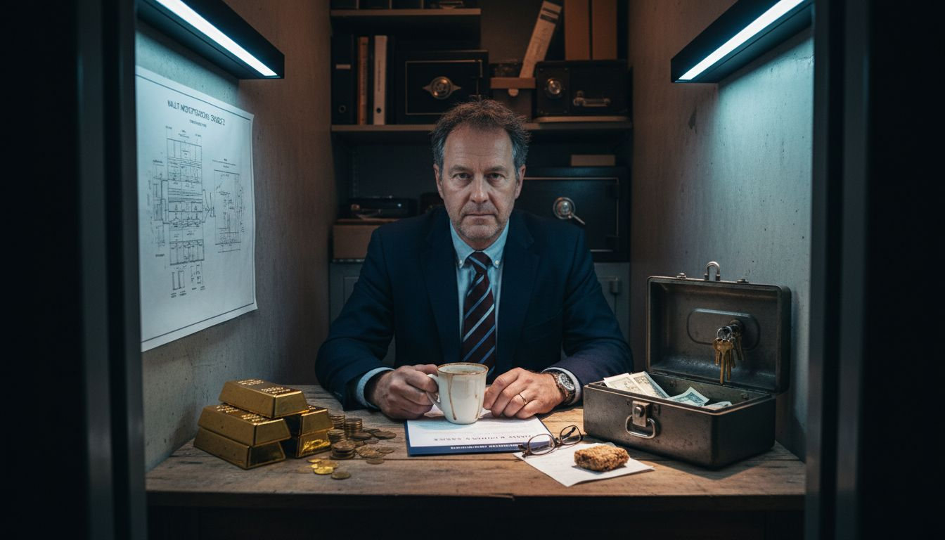 Investor reviewing physical gold in vault