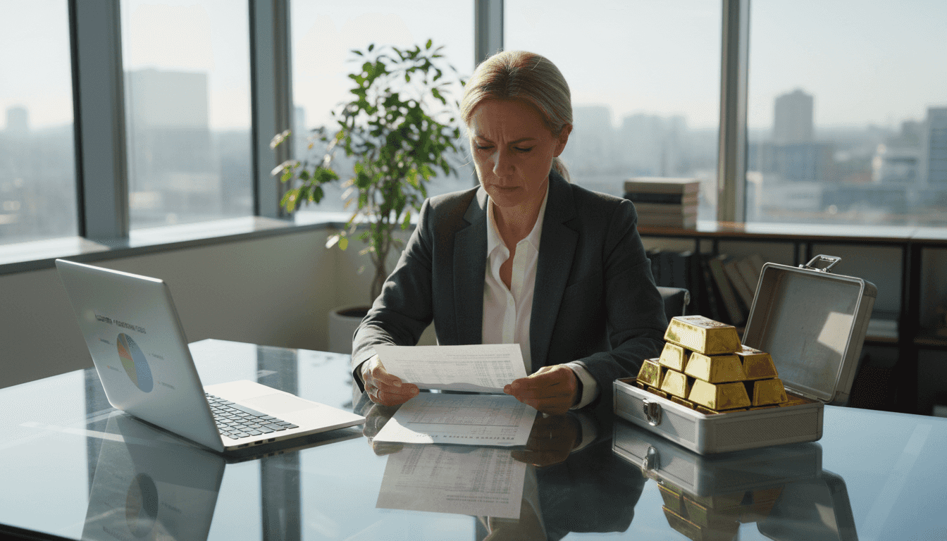 Compliance officer reviewing gold trading documents