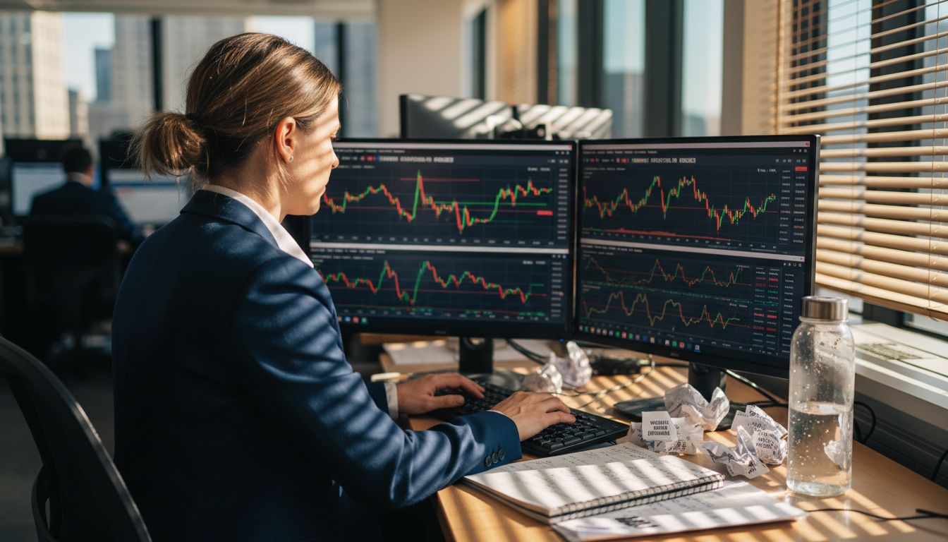 Analyst trading gold futures at workstation