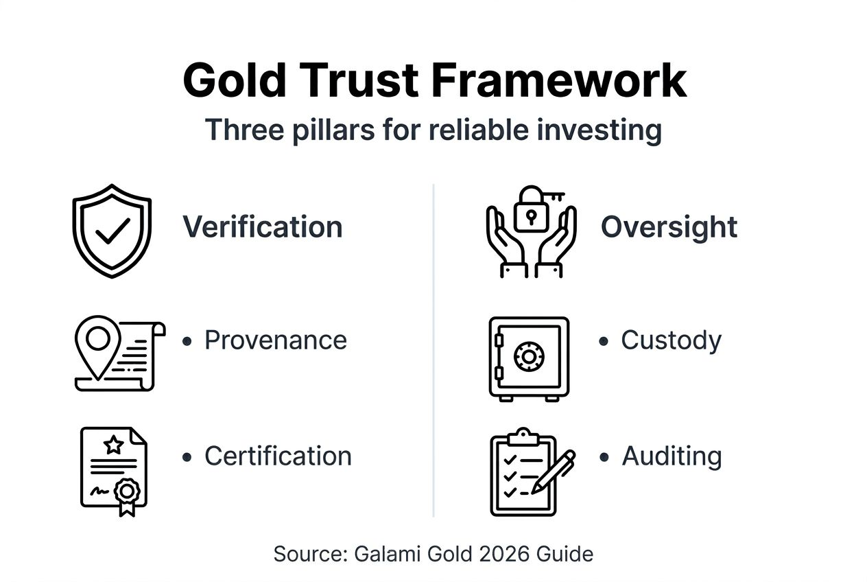 Gold trust framework infographic with three main pillars