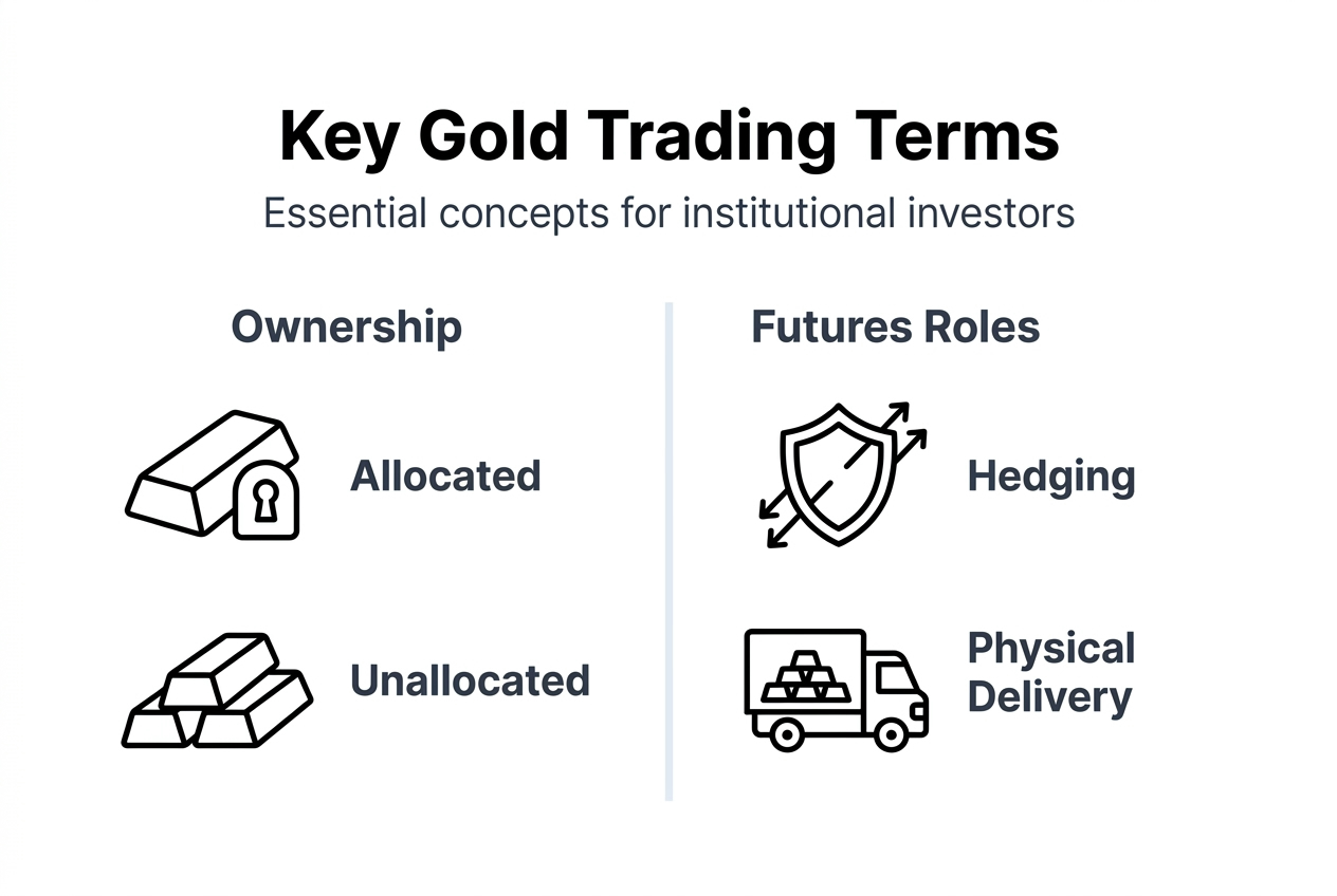 Infographic listing gold trading terms and roles