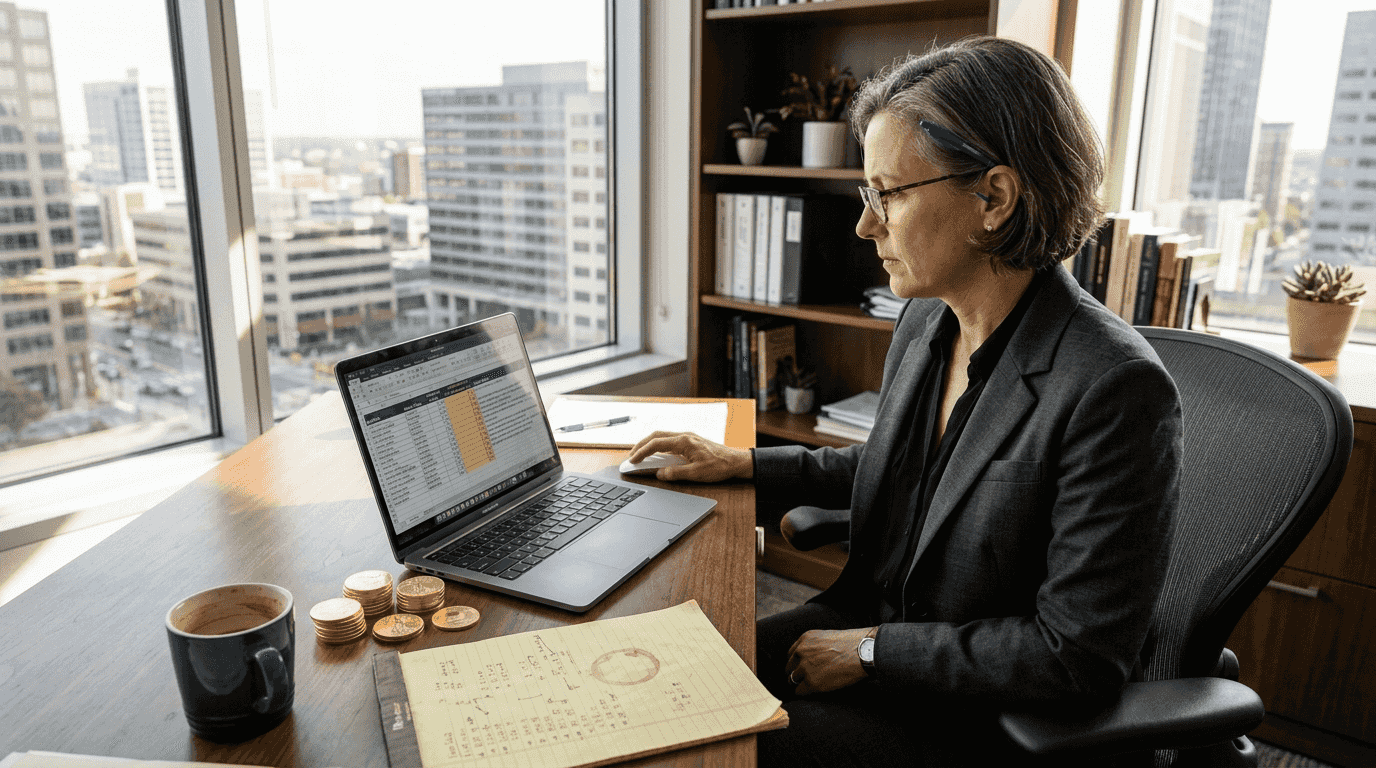 Manager reviewing gold portfolio in office