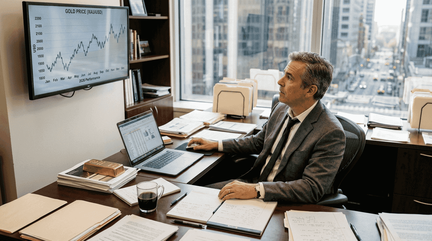Portfolio manager reviews gold allocation in office