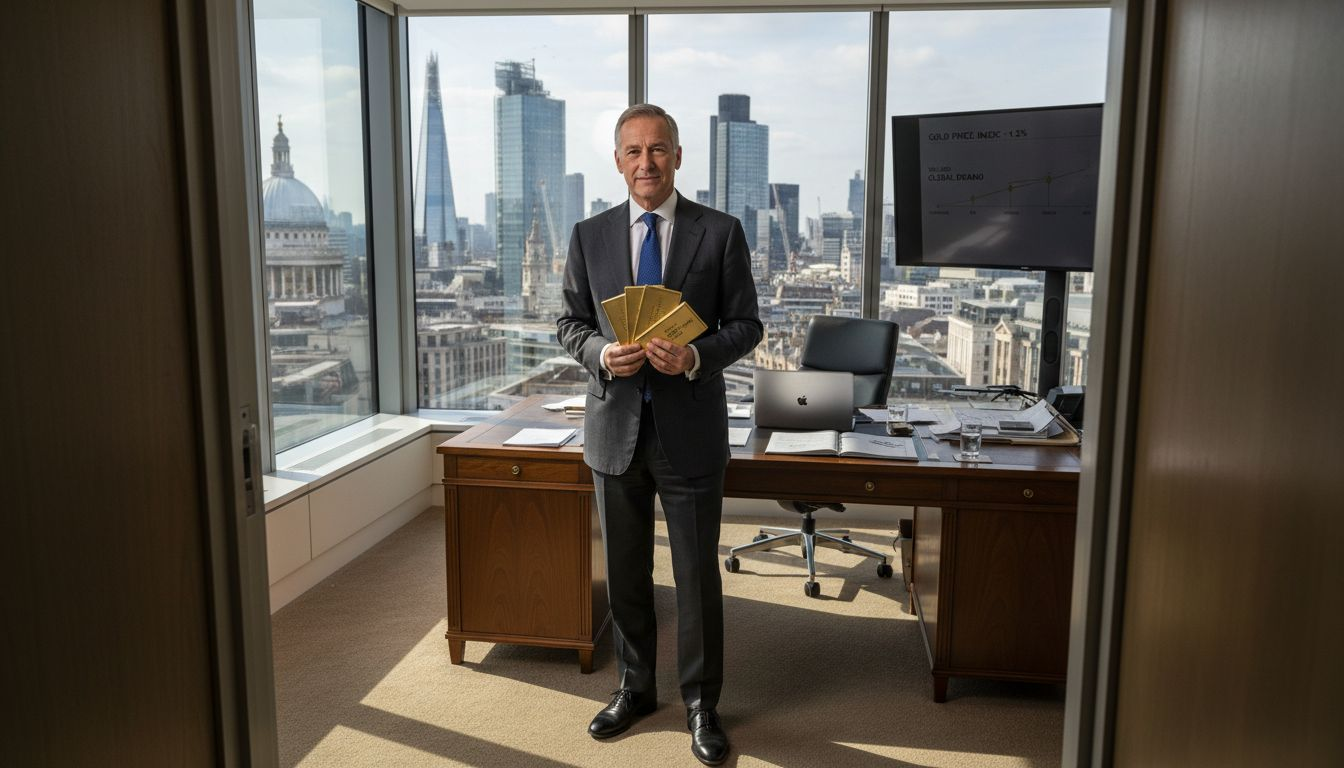 Portfolio manager at gold trading office window