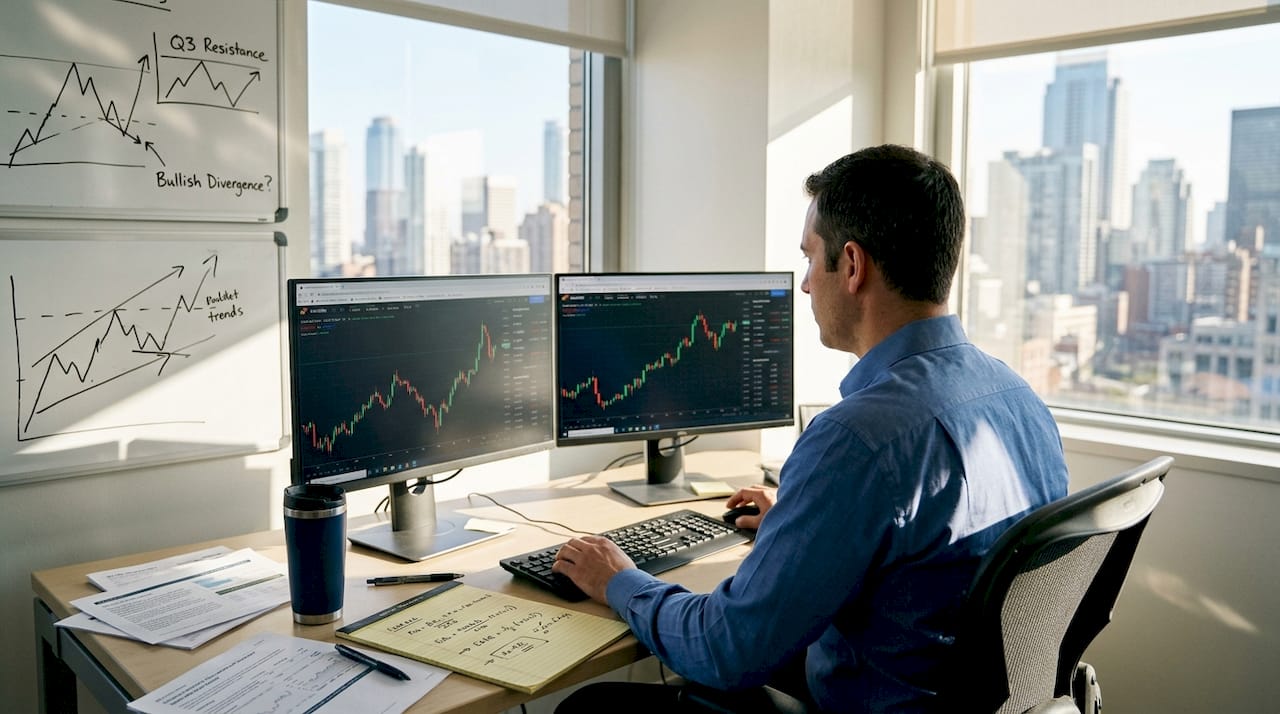 Analyst reviewing gold price charts in office