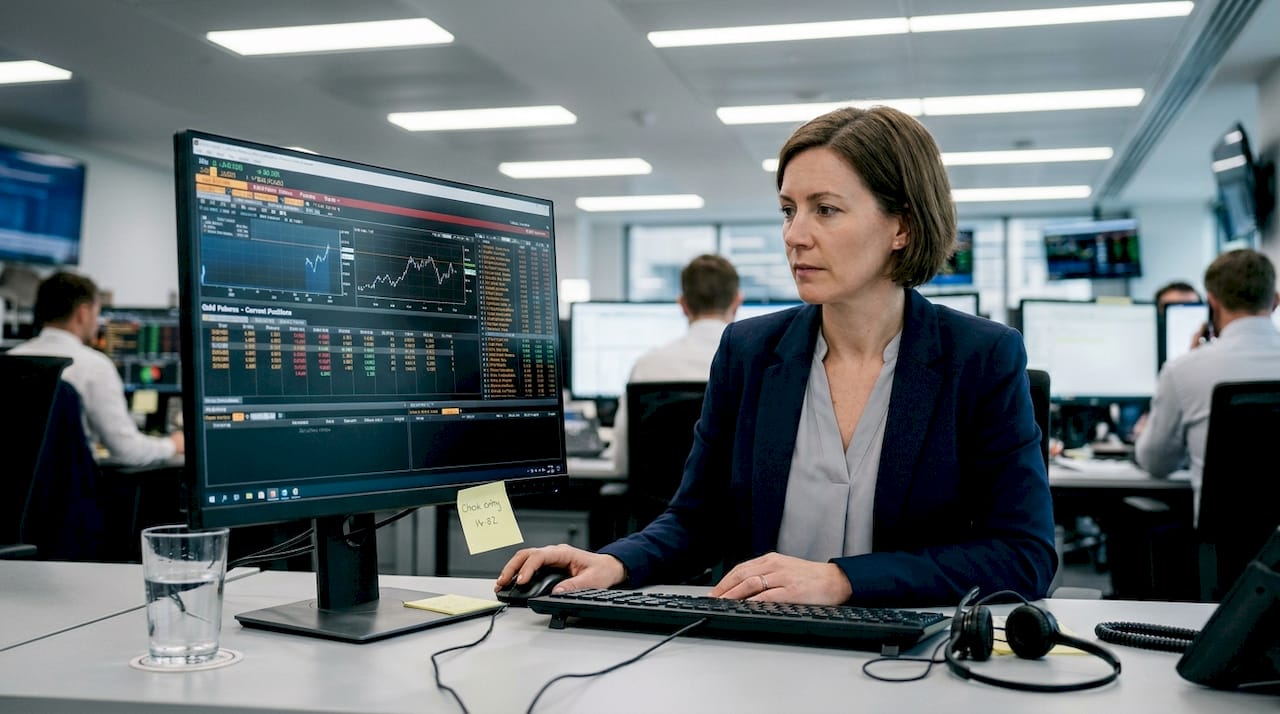 Professional using gold trading platform at desk