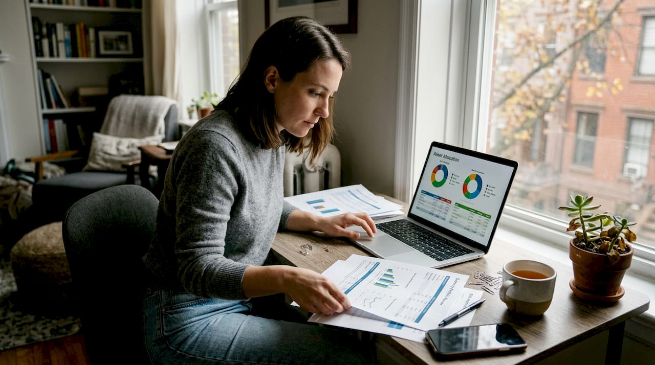 Investor reviewing allocation charts at desk