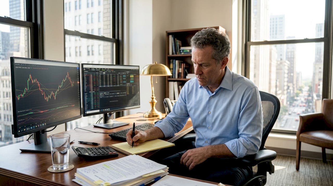 Portfolio manager tracks gold trades in office