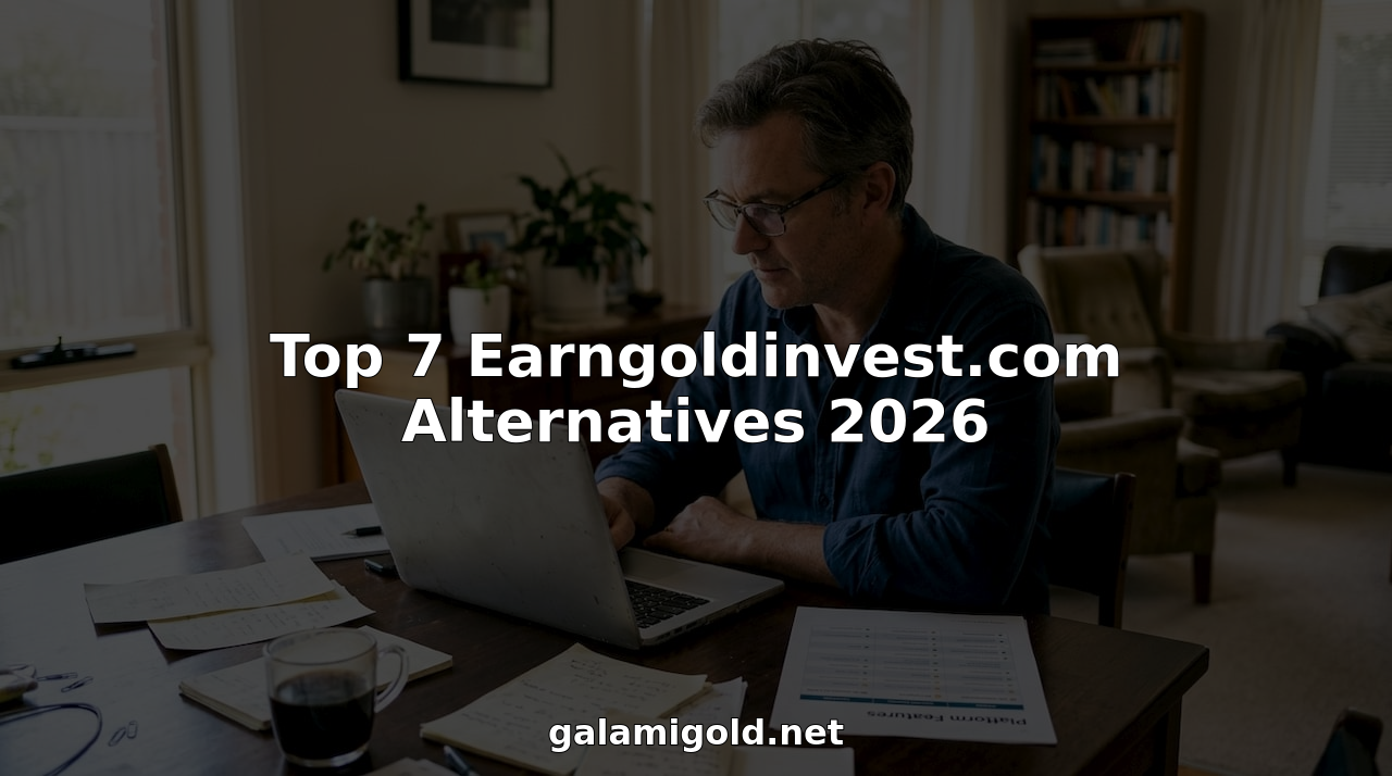 Man comparing gold investment platforms at home office