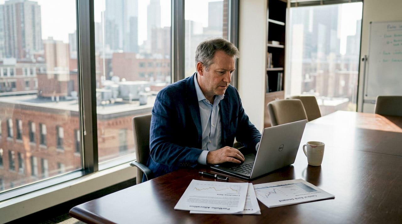 Analyst reviews gold trading charts at office