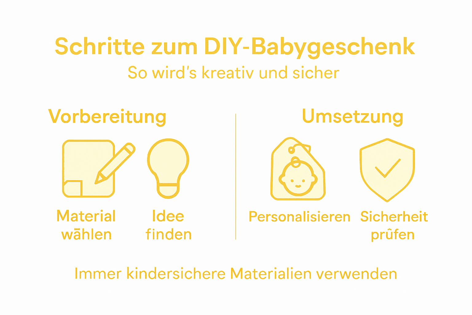Die Infografik zeigt, wie man Schritt für Schritt ein persönliches Babygeschenk selber machen kann.