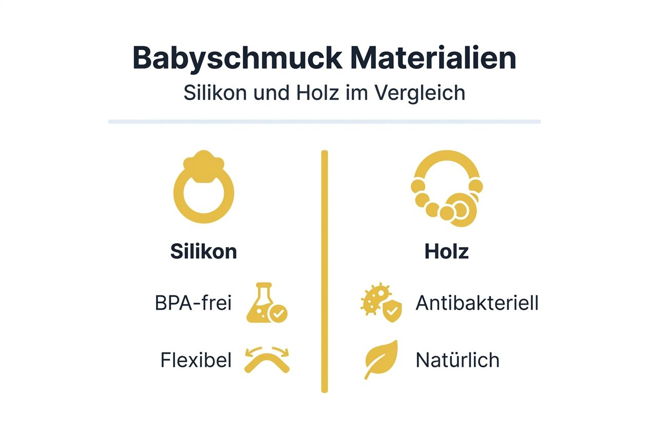 Infografik: Babyschmuck aus Silikon oder Holz – ein Vergleich