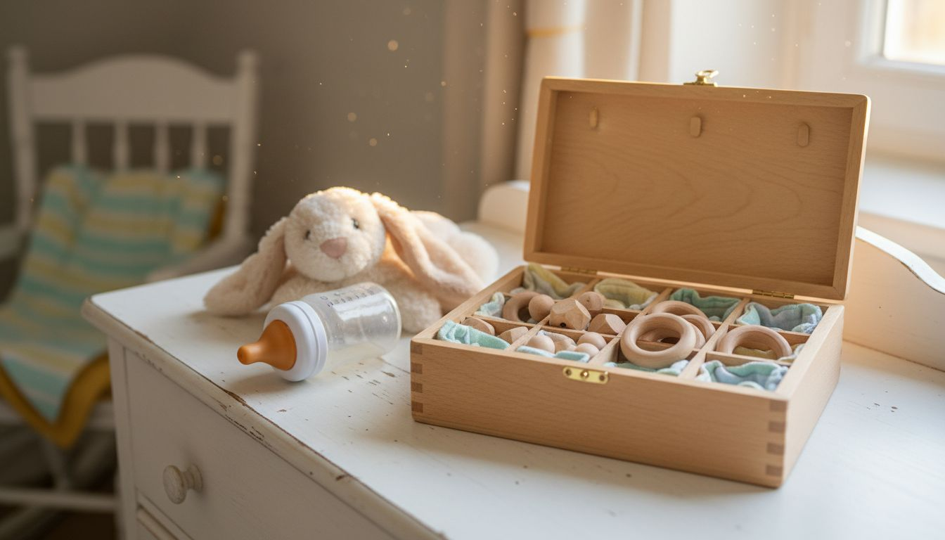 Kommode im Kinderzimmer mit offenem Schmuckkästchen aus Holz