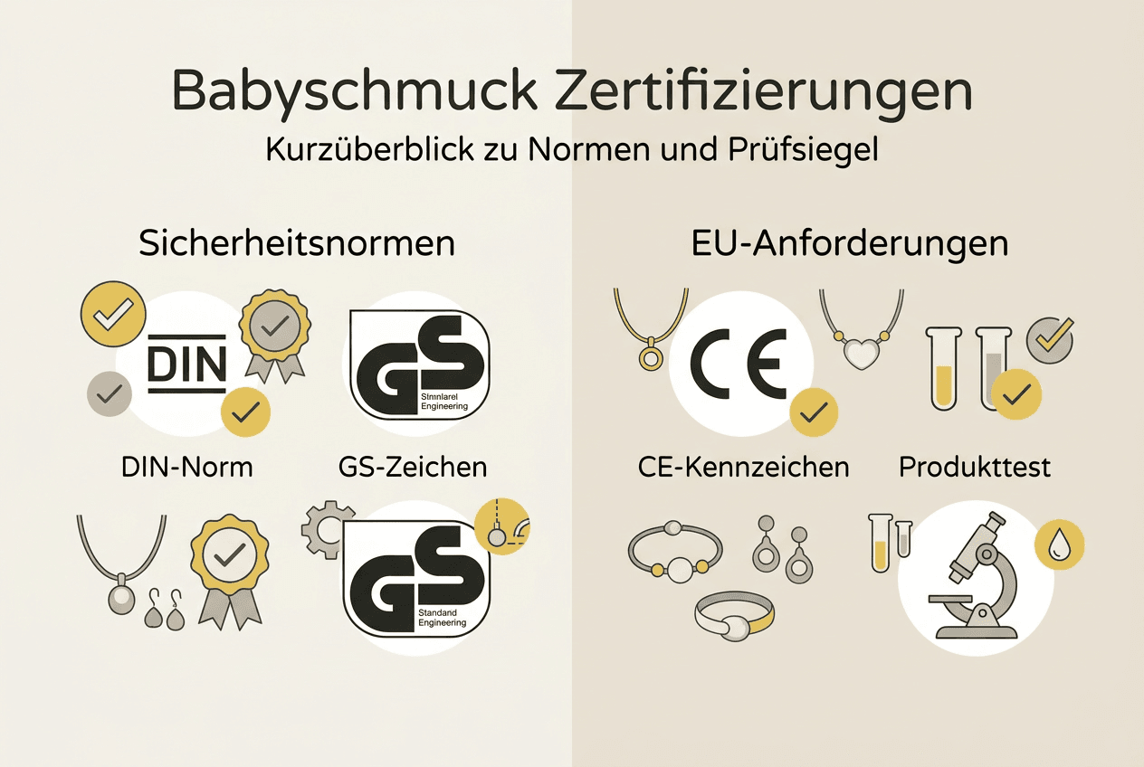 Infografik: Die wichtigsten Zertifikate für Babyschmuck auf einen Blick