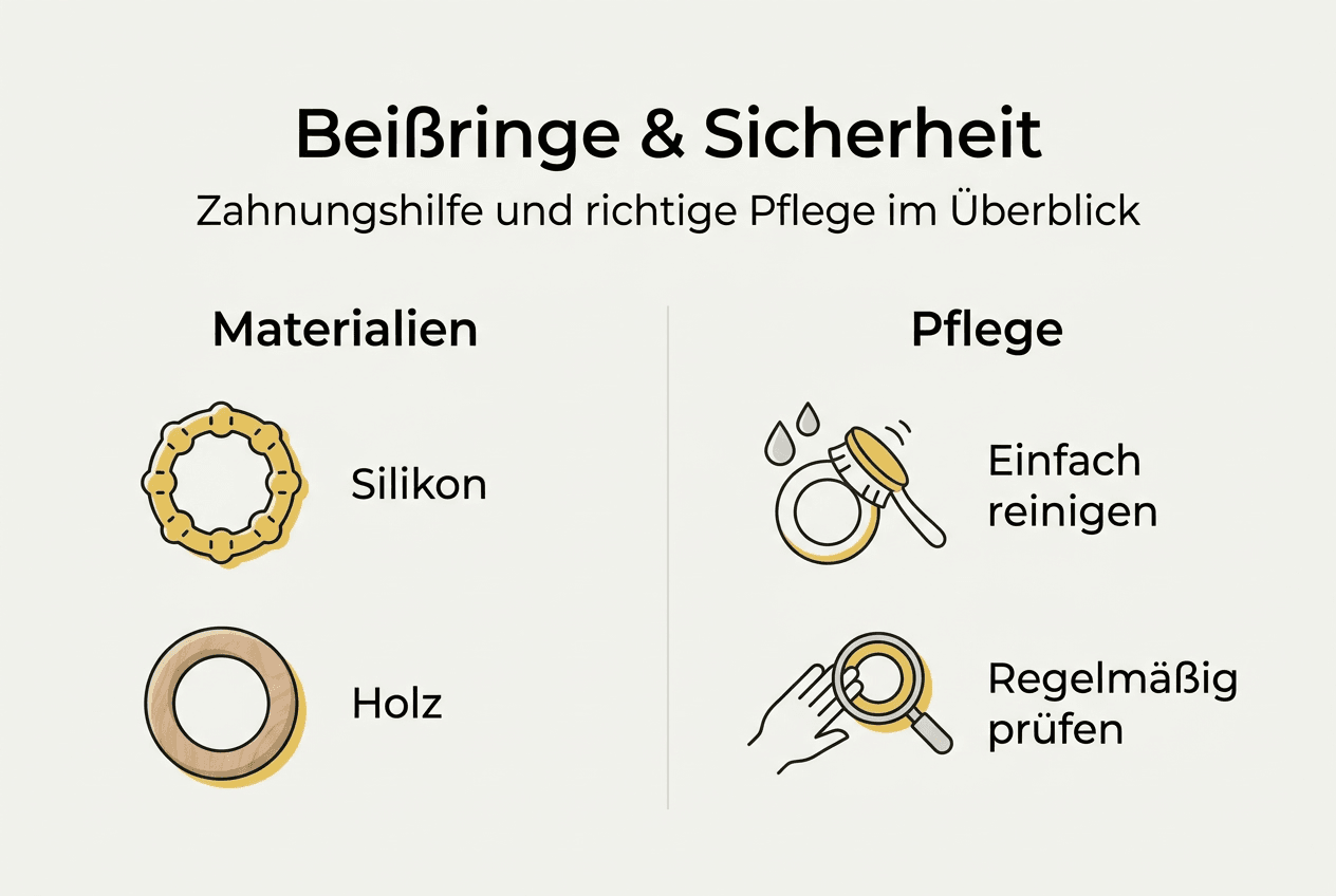 Infografik: Materialien von Beißringen & Tipps zur richtigen Pflege