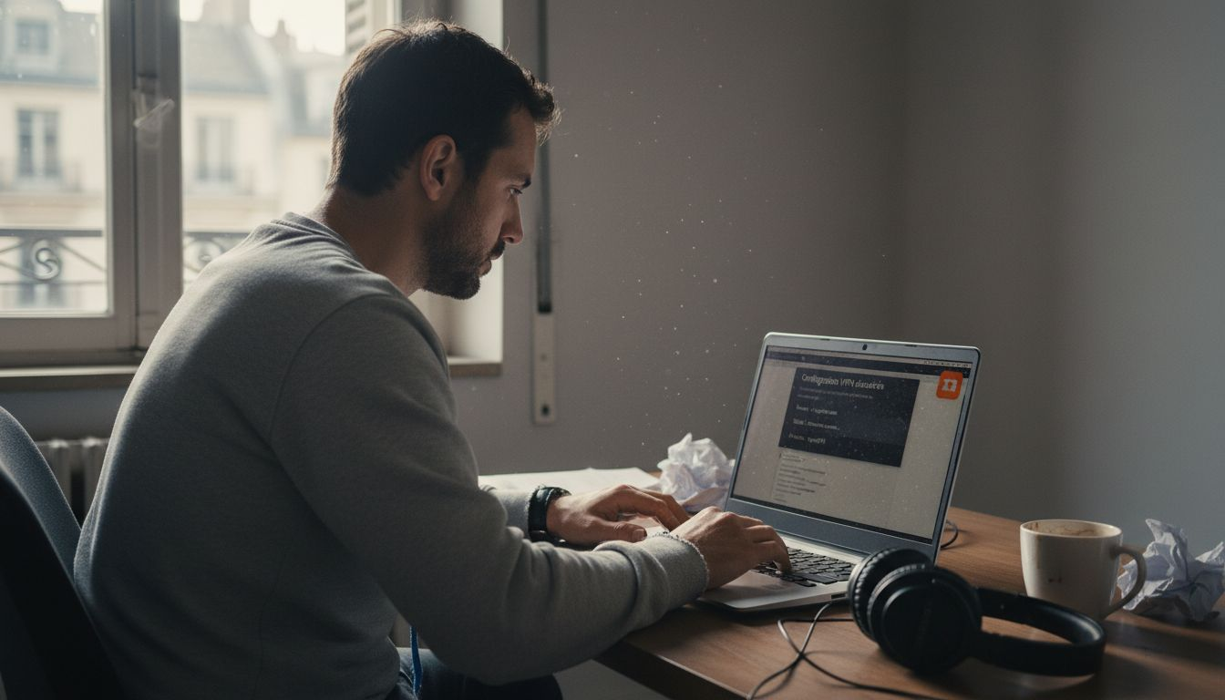 Un homme en train de paramétrer un VPN sur son ordinateur portable
