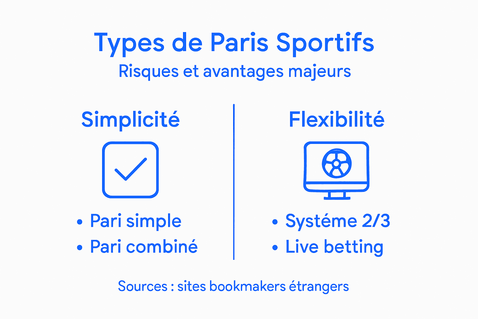 Visuel comparatif des différentes formes de paris sportifs