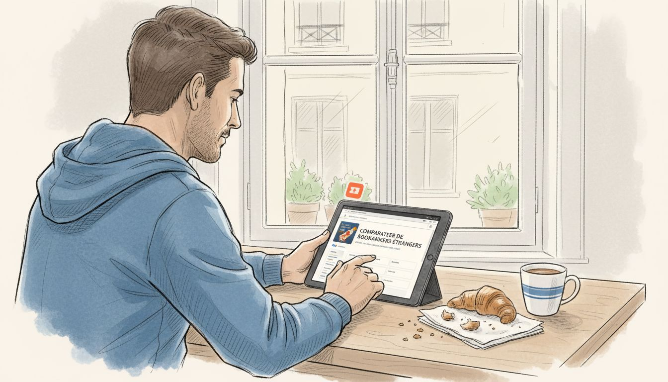 Un joueur français qui analyse et compare différents sites de paris étrangers depuis le confort de son salon.