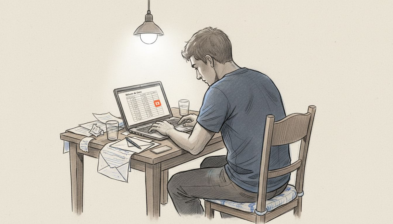 Un passionné de paris sportifs en train de remplir sa déclaration de revenus depuis chez lui.