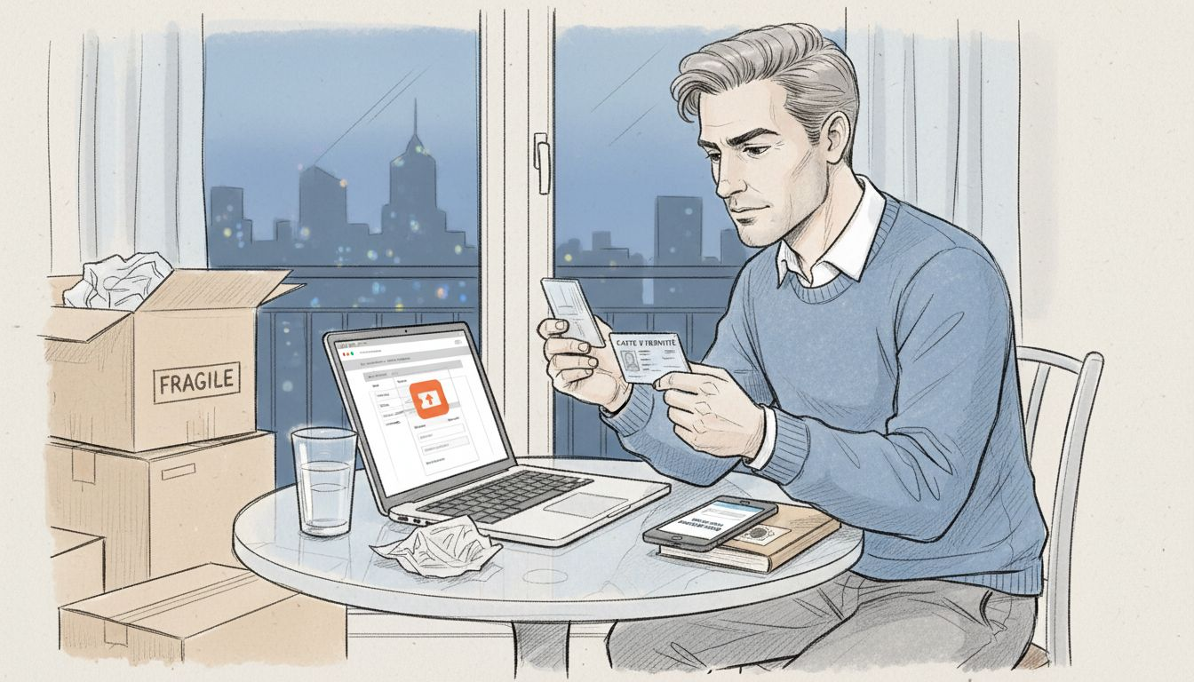 Un homme confirme son identité en ligne pour accéder à son compte de paris depuis chez lui.