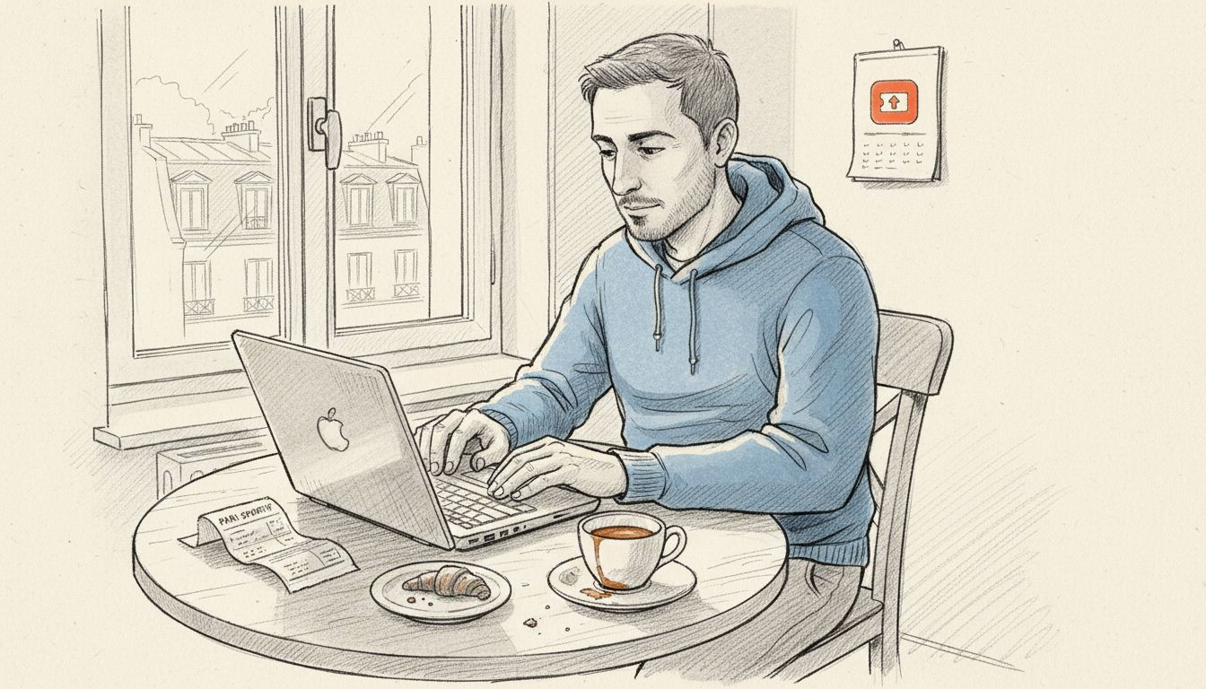 Un joueur français installé à sa table de cuisine, misant en ligne depuis son ordinateur portable.