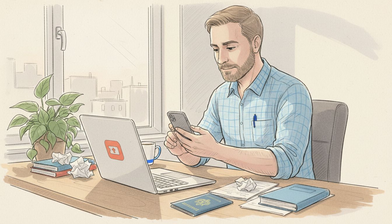 Un homme prend en photo sa pièce d'identité pour finaliser son inscription sur un site de paris en ligne.